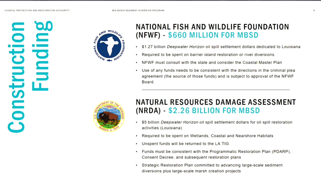 Mid-Baratara Sediment Diversion funding